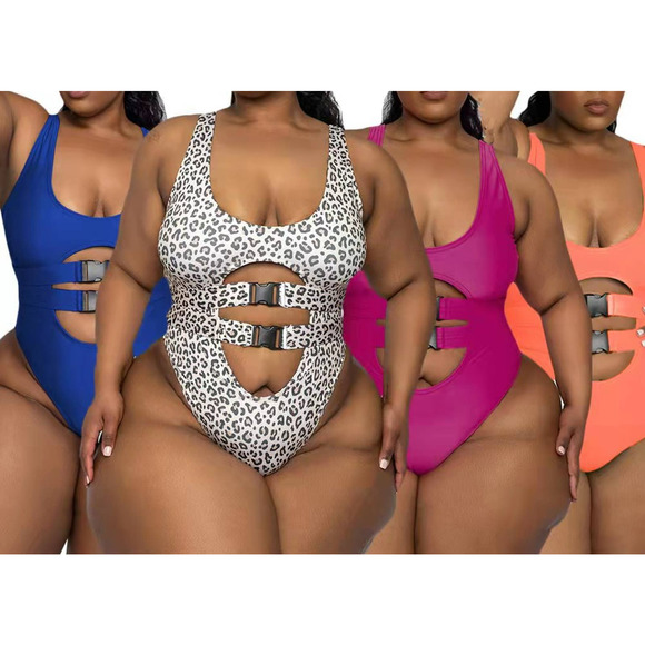 Leopard Print Plus Size Bikini Curvy Woman Beach Wear One Piece Swimsuit - Picture 2 of 12